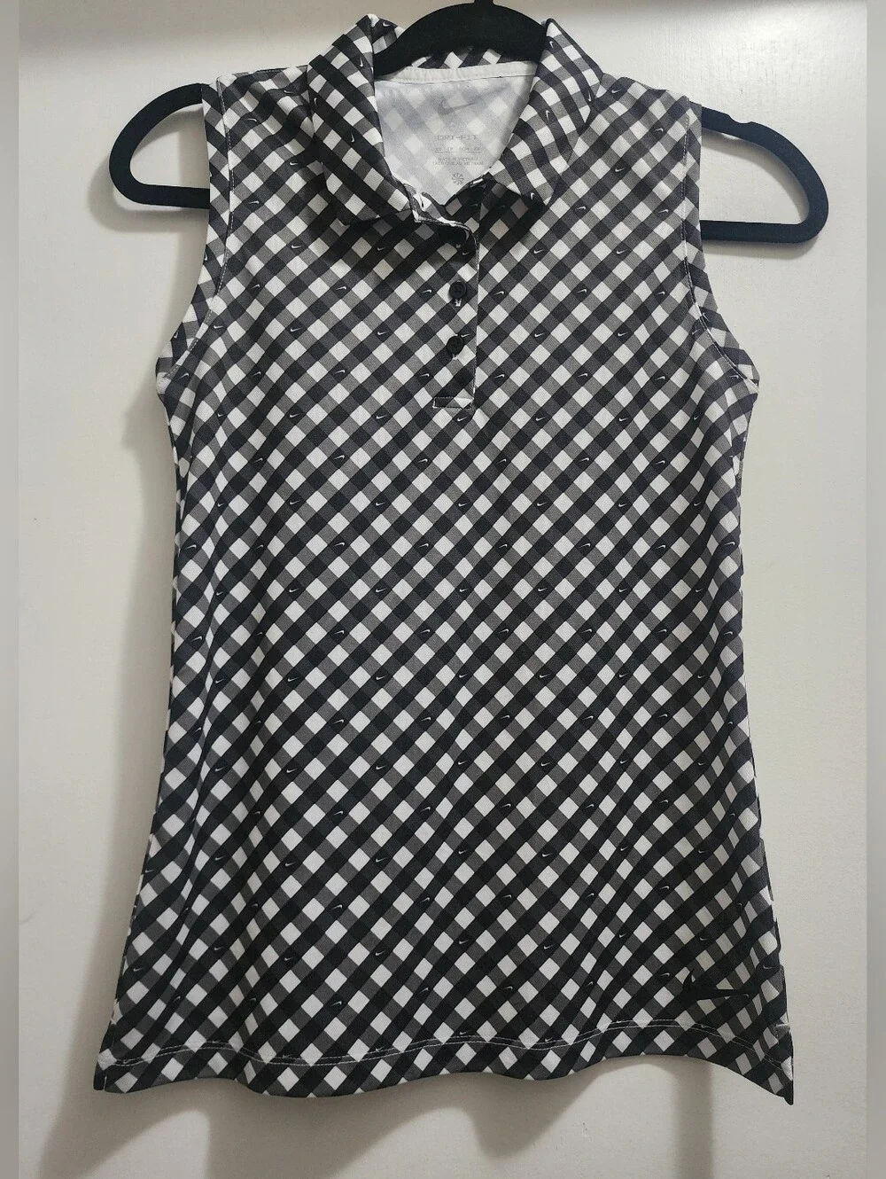 Women Nike Golf Dri Fit Sleeveless Polo Tank Top Shirt Black White Checkered XS